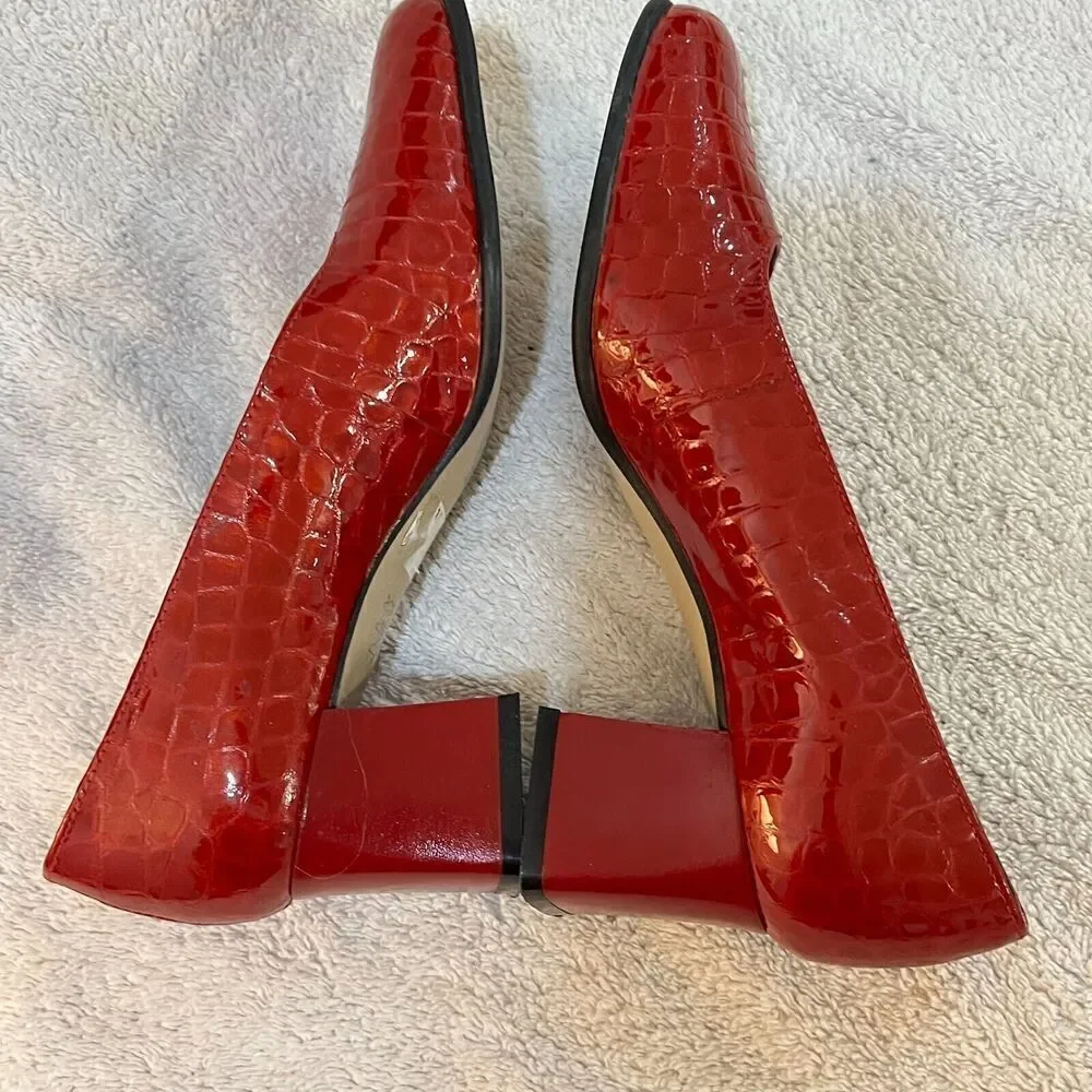 Vtg 80/90s Paul De LaGrange Women Red Pump Block Heel 36 Square Toe Retro France